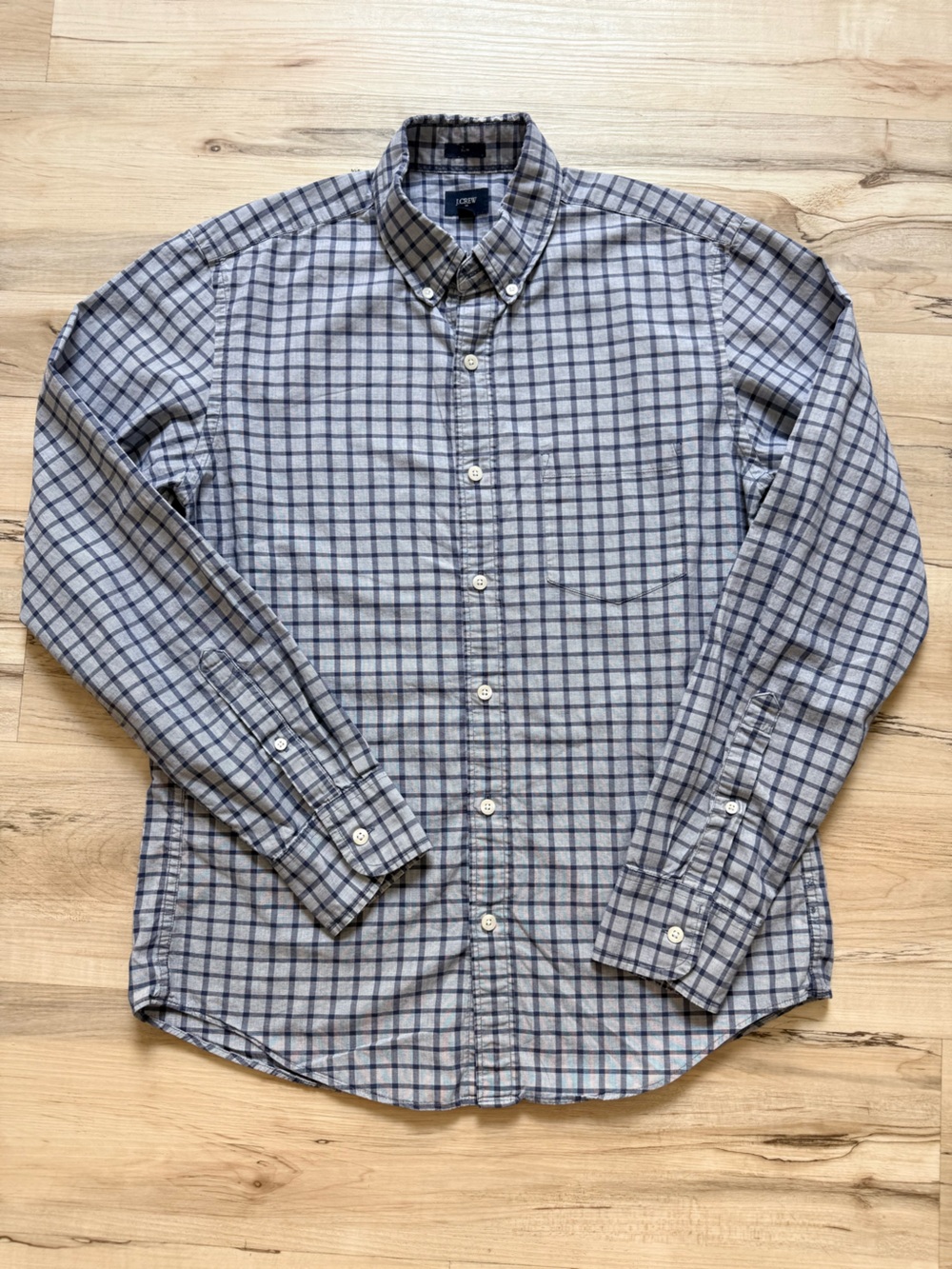 J. Crew Men's Light Blue and Navy Windowpane Button-Down Shirt